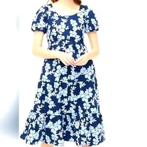 J. Crew Blue Puff Sleeve Midi Sundress